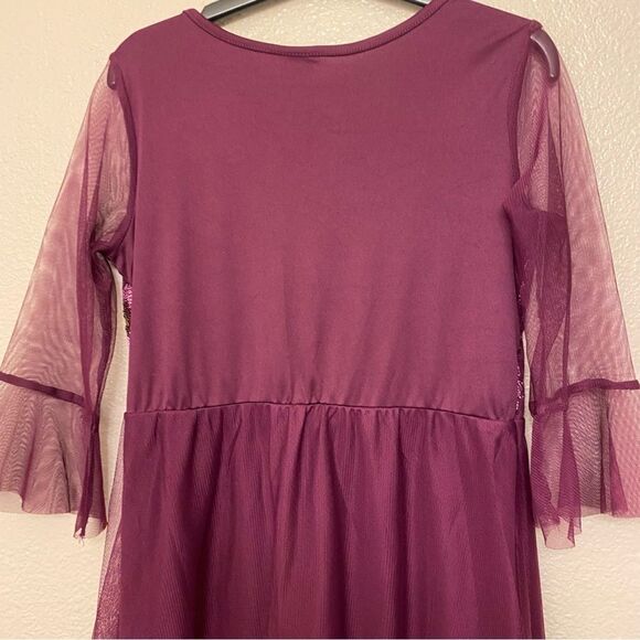 Purple lace floral mesh embroidered formal girls dress long sleeve XL 14-16 - Picture 5 of 10